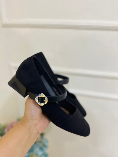 Ladies Casual Close Toe Buckle Low Block Heel